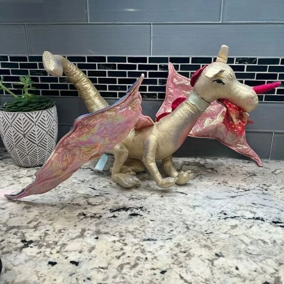Madame Alexander Dragon Adjustable Metallic Shimmer Gold Stuffed Animal Toy - Picture 1 of 7